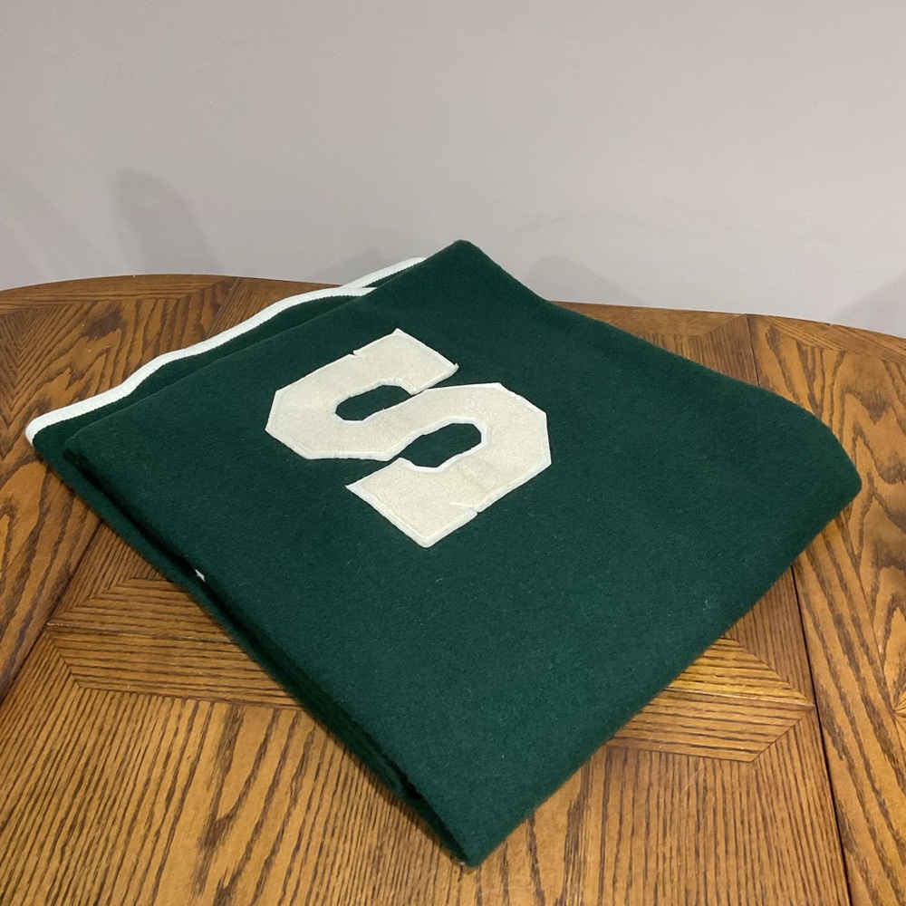 MSU Vintage Spartans White “S” Lettering Michigan State Varsity stadium blanket